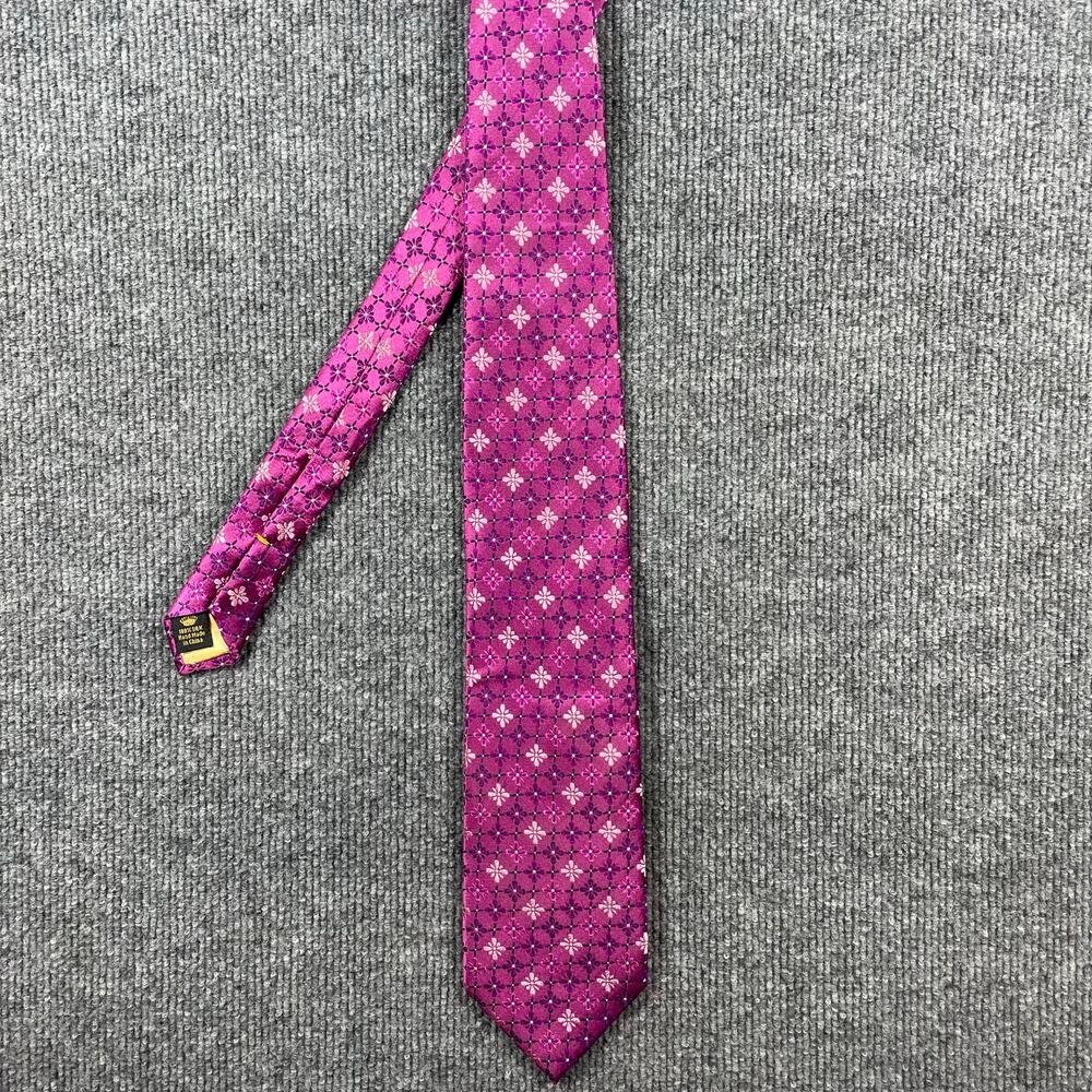 Countess Mara Hand Made Tie All Silk 3.5X58.25 Purple Geometric Allover USA Made
